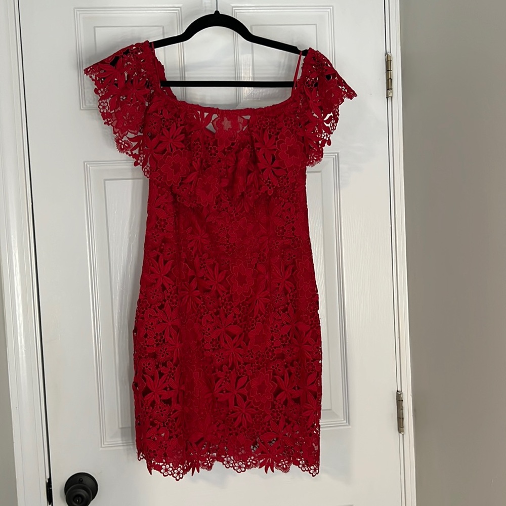 Guess Red Lace Off the Shoulder Dress